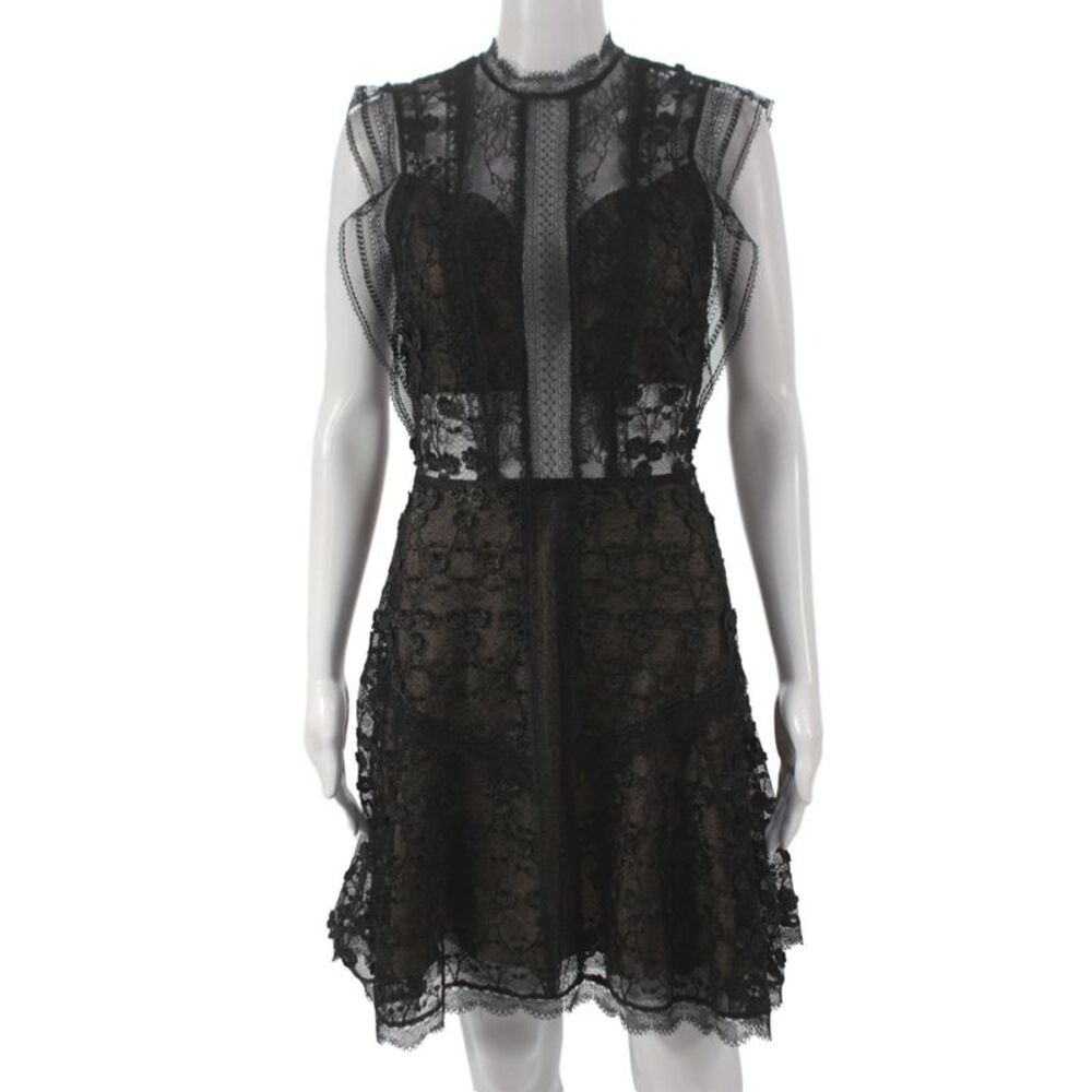 Alexis Womens Fit & Flare Black Floral Lace High Neck Sleeveless Dress Size S